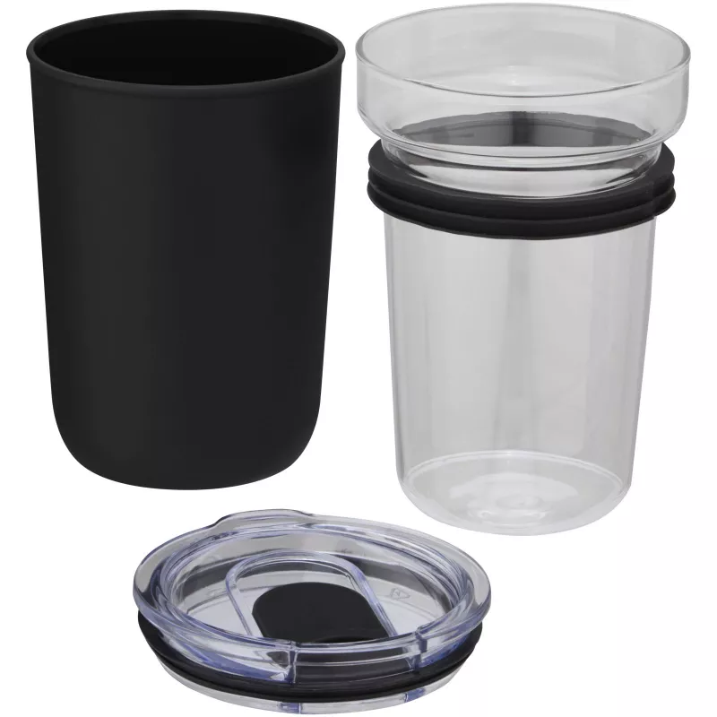 Szklany kubek Bello o pojemności 420 ml z zewnętrzną ścianką z plastiku z recyklingu - Czarny (10067590)
