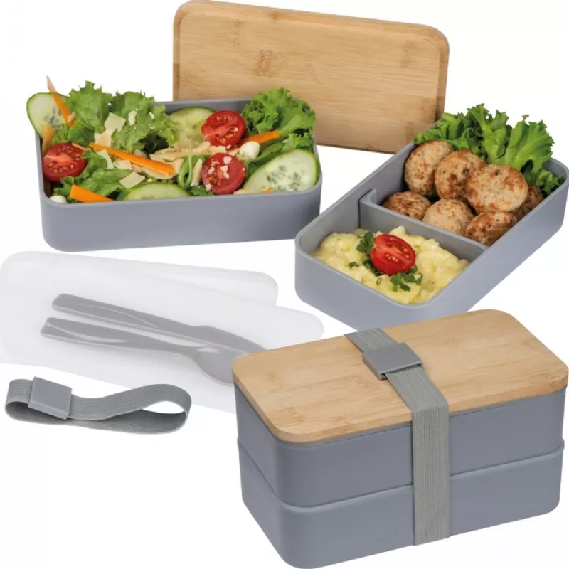 Lunch box ze sztućcami 600 ml SALVATORE - szary (8253107)