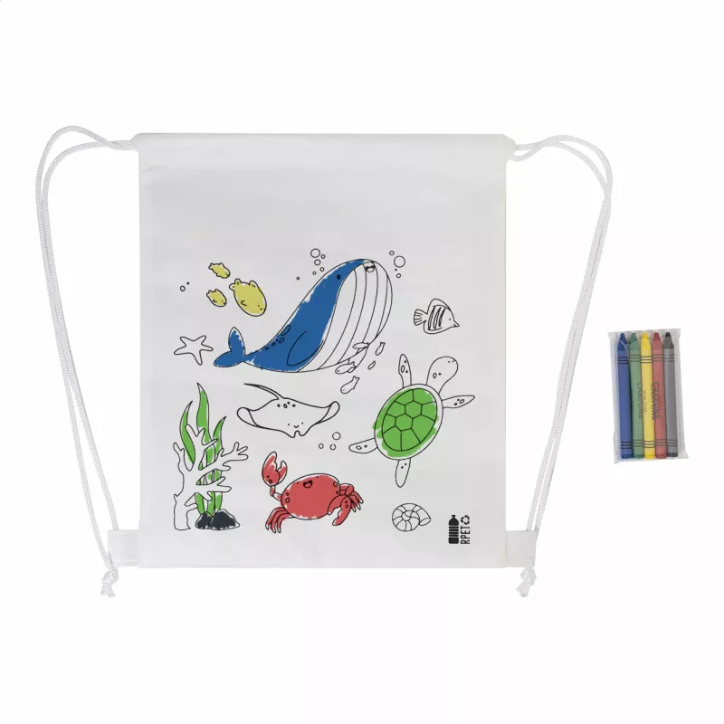 Zocolo Worek ze sznurkiem do kolorowania RPET, zwierzęta - biały (AP800298-B)