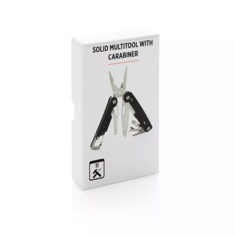 Narzędzie wielofunkcyjne z karabińczykiem Solid, 11 el. - czarny (P221.331)