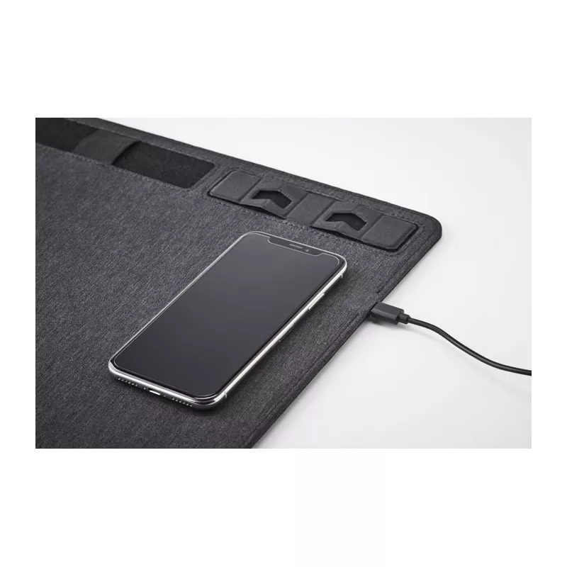 Podkładka pod mysz z ładowarką 15W z RPET SUPERPAD - Kamienny Szary (MO6416-15)