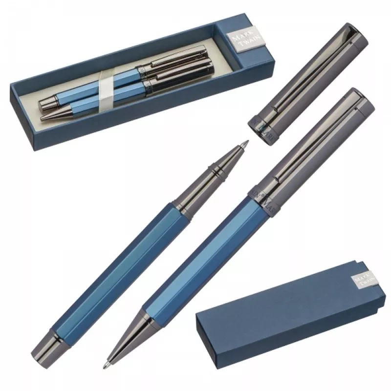 Zestaw piśmienny długopis i pióro kulkowe Mark Twain CHRISTIAN - granatowy (1390344)