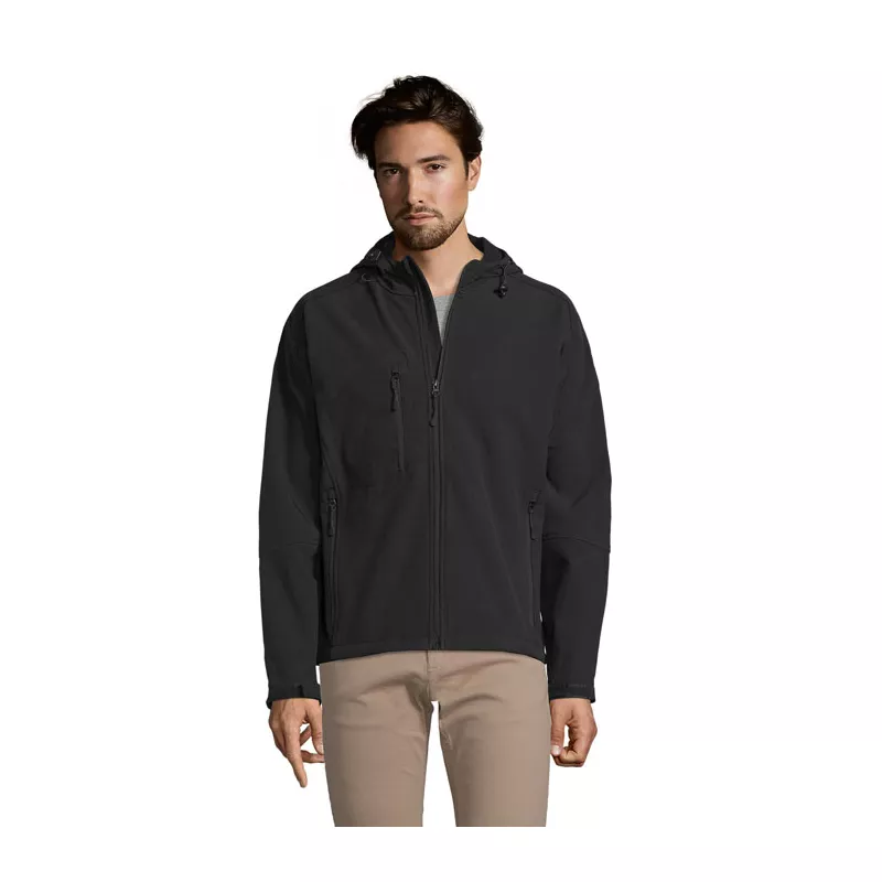 Softshell męski z kapturem 340 g/m² Sol's REPLAY MEN - Czarny (S46602-BK)