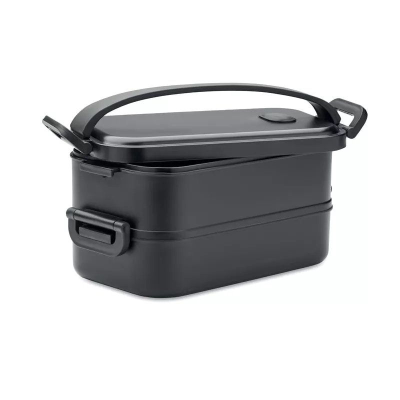 Lunchbox dwupoziomowy 2x800 ml z klamrami IDOLUNCH - Czarny (MO2119-03)