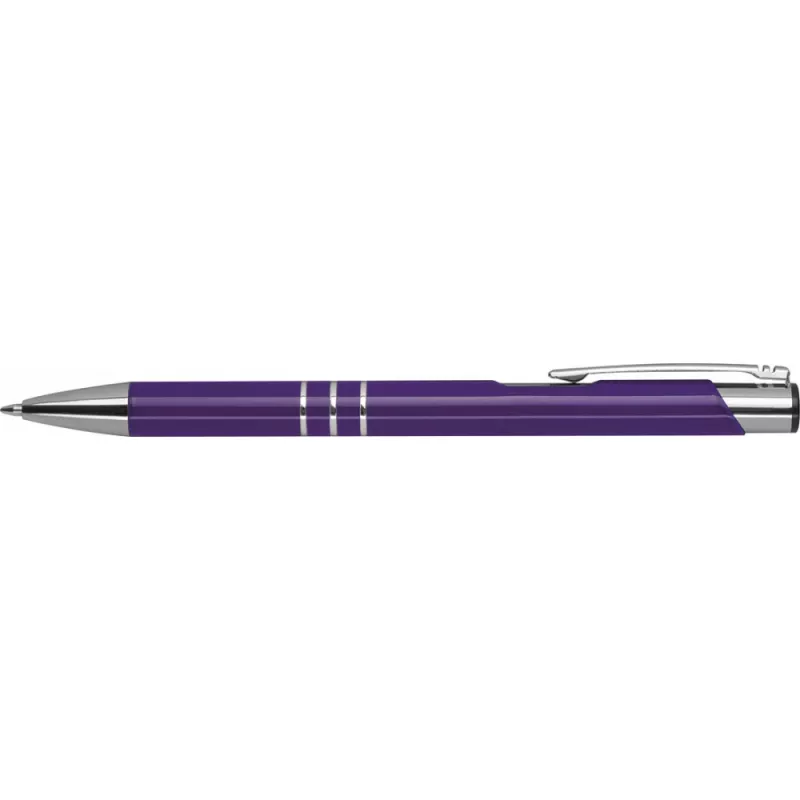 Fioletowy długopis metalowy z trzema chromowanymi ringami idealne pod grawer reklamowy