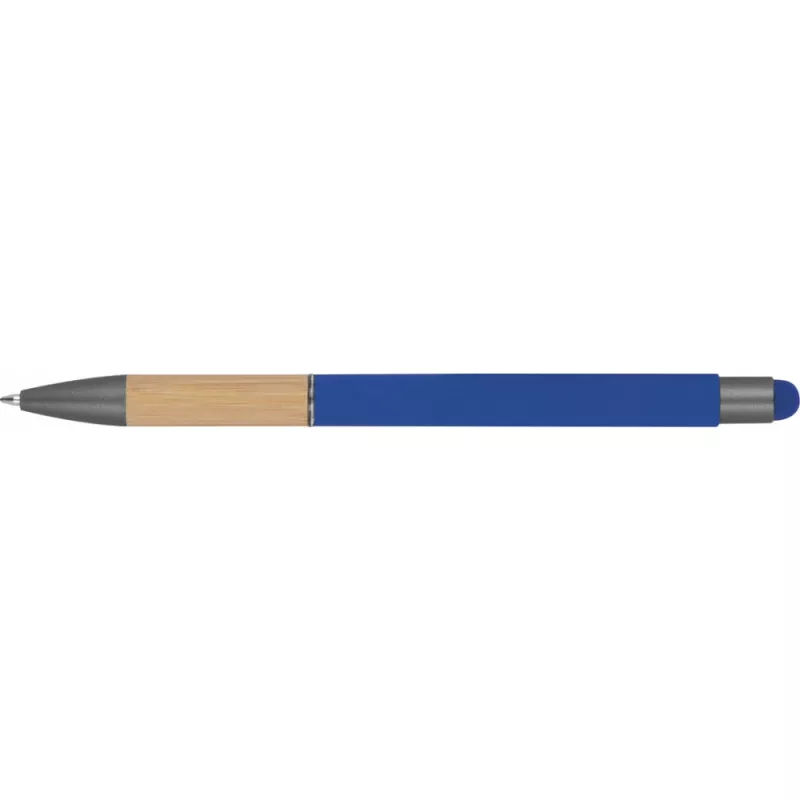 Długopis metalowy z uchwytem z bambusa i touch penem - niebieski (1358104)