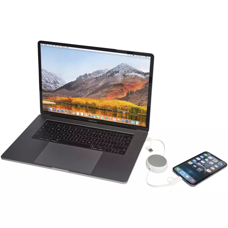 Alasia zwijany kabel do synchronizacji danych i szybkiego ładowania 5 w 1 45 W o długości 100 cm z tworzyw sztucznych i aluminium pochodzących z recyklingu - Srebrny (12442081)