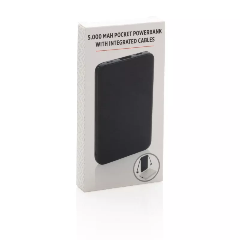 Power bank 5000 mAh, zintegrowany kabel 3 w 1 - czarny (P322.081)