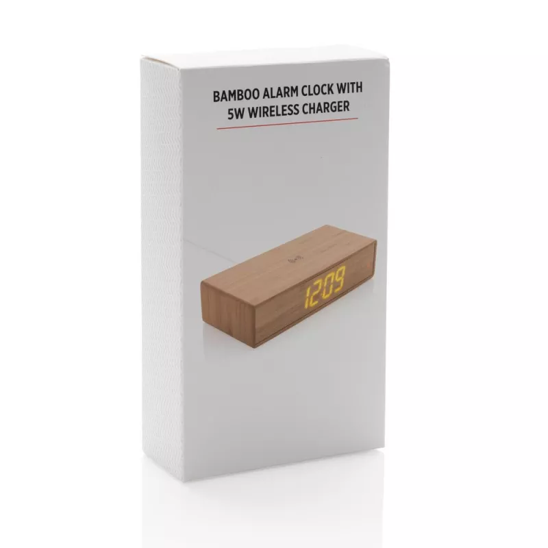 Ładowarka bezprzewodowa 5W, zegar cyfrowy - brązowy (P308.239)