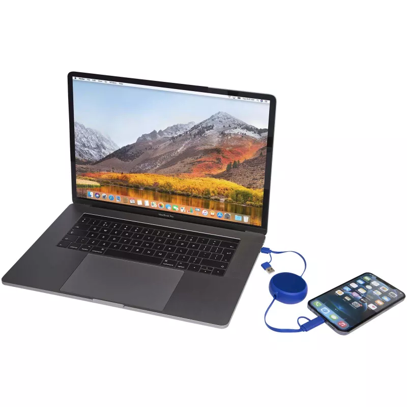 Alasia zwijany kabel do synchronizacji danych i szybkiego ładowania 5 w 1 45 W o długości 100 cm z tworzyw sztucznych i aluminium pochodzących z recyklingu - Błękit królewski (12442053)