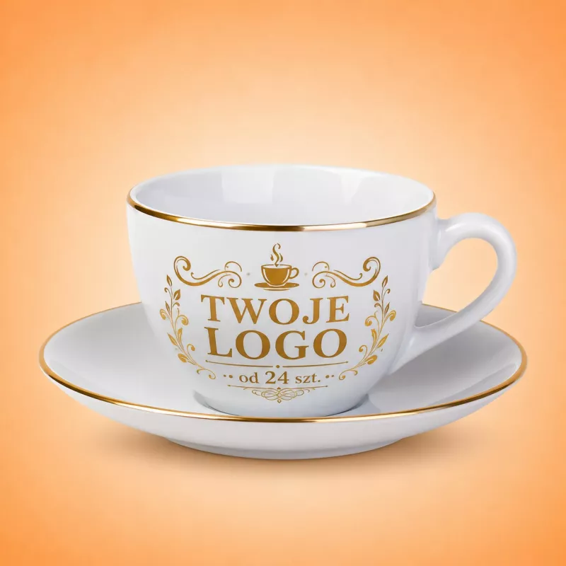 Biała porcelanowa filiżanka reklamowa ze spodkiem Princess 180 ml