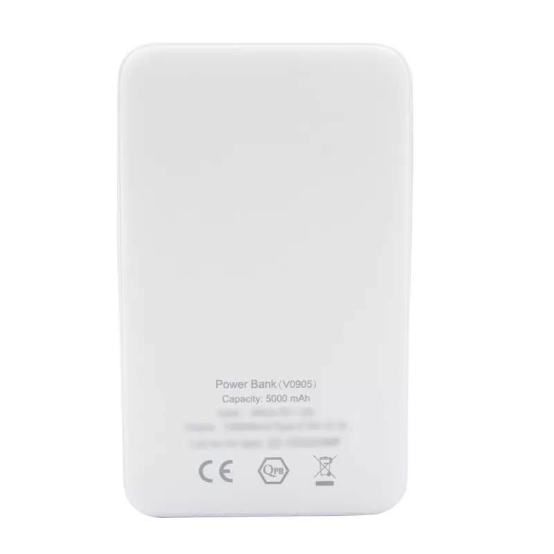 Power bank 5000 mAh ze zintegrowanymi kablami, adapter w komplecie | Presley - biały (V0905-02)