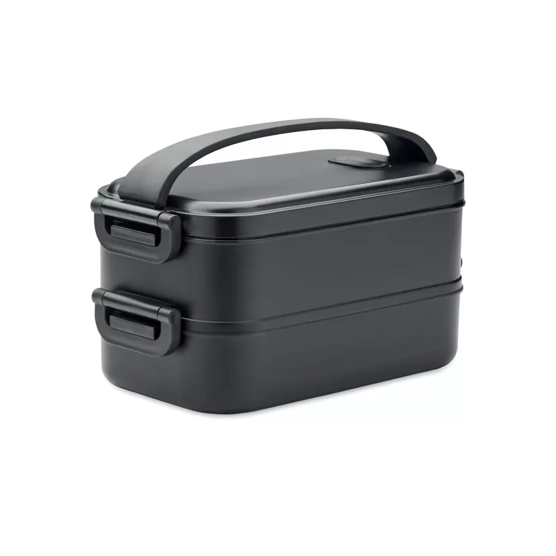 Lunchbox dwupoziomowy 2x800 ml z klamrami IDOLUNCH - Czarny (MO2119-03)