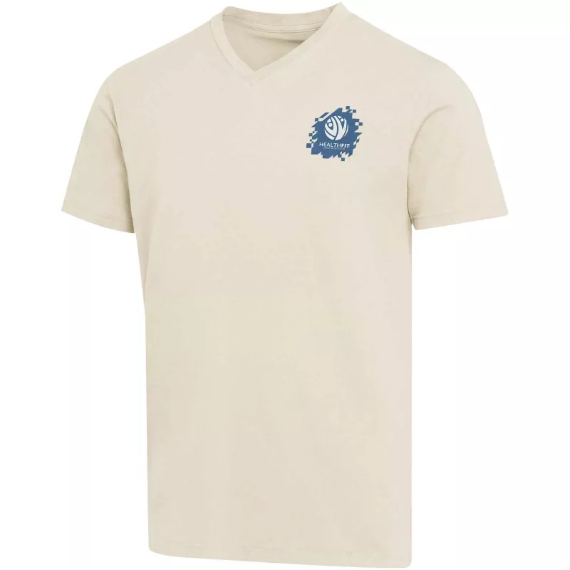 Balfour organiczna koszulka unisex z krótkim rękawem i dekoltem w serek, wykonana z materiału o gramaturze 200 g/m², z certyf - Sandstone (39665-SANDSTON)