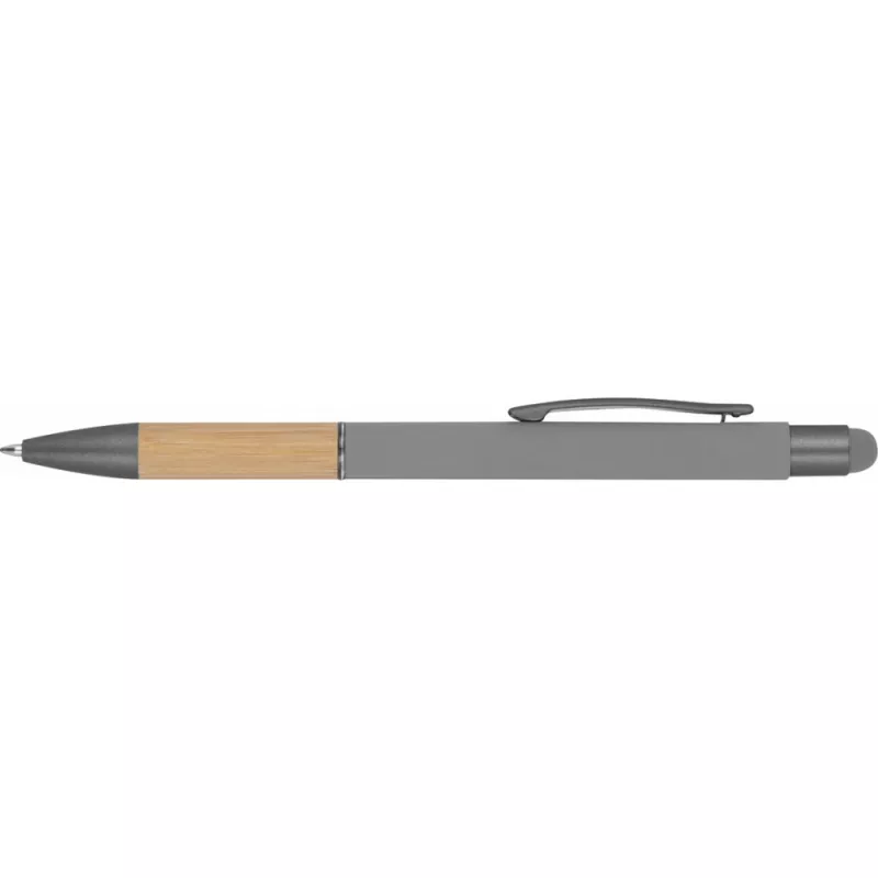 Długopis metalowy z uchwytem z bambusa i touch penem - szary (1358107)