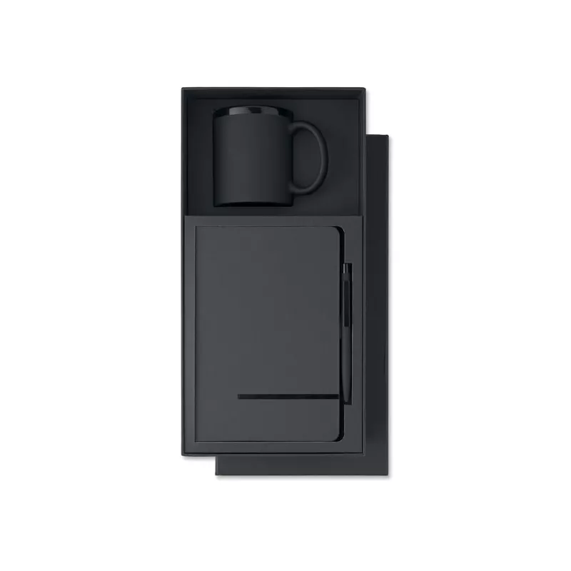 Zestaw notes A5, długopis i kubek 300 ml READYSET - Czarny (MO3230-03)