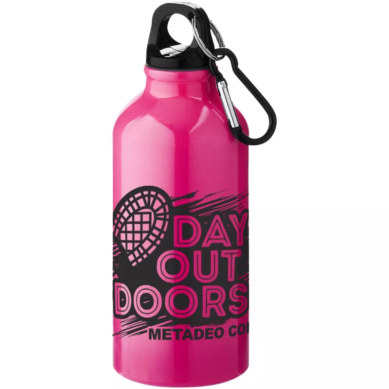 Butelka reklamowa 400 ml Oregon aluminiowa z karabińczykiem - Neonowy różowy (10000207)