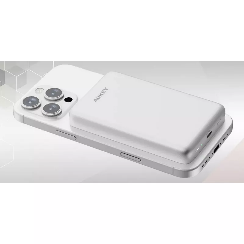 Magnetyczny, bezprzewodowy power bank 10000 mAh Aukey - srebrny (VAM12-32)
