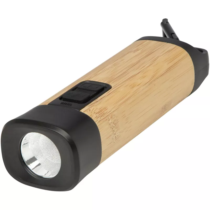 Kuma latarka z karabińczykiem wykonana z bambusa i tworzyw sztucznych pochodzących z recyklingu z certyfikatem RCS - Piasek pustyni (10457006)