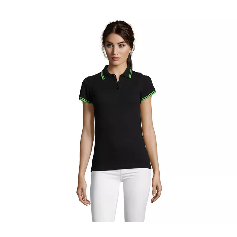 Polo damskie z piki 200 g/m² Sol's PASADENA WOMEN - Czarny/Limonka (S00578-BN)