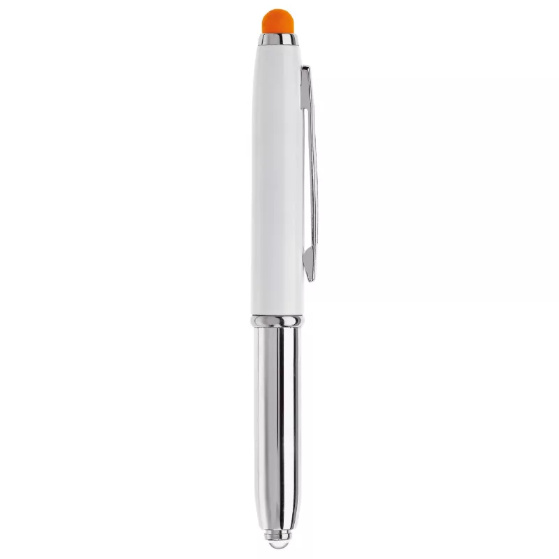 Długopis Stylus Shine z touch penem i z latarką - biało / pomarańczowy (LT87794-N0126)