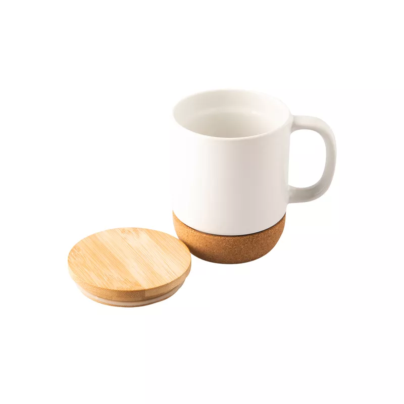 Kubek ceramiczny z bambusową przykrywką - biały (R85309.06)