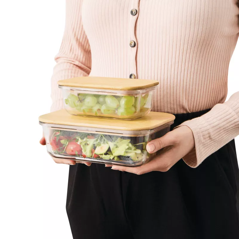 Pudełko na lunch z bambusową pokrywką : pojemność ok. 350 ml - transparentny (56-0306027)
