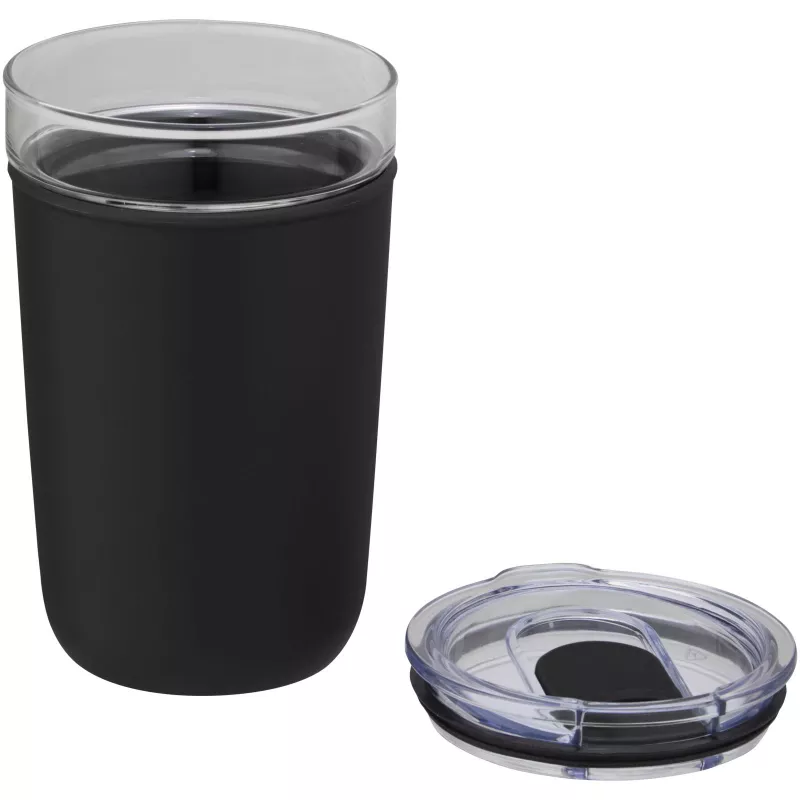 Szklany kubek Bello o pojemności 420 ml z zewnętrzną ścianką z plastiku z recyklingu - Czarny (10067590)