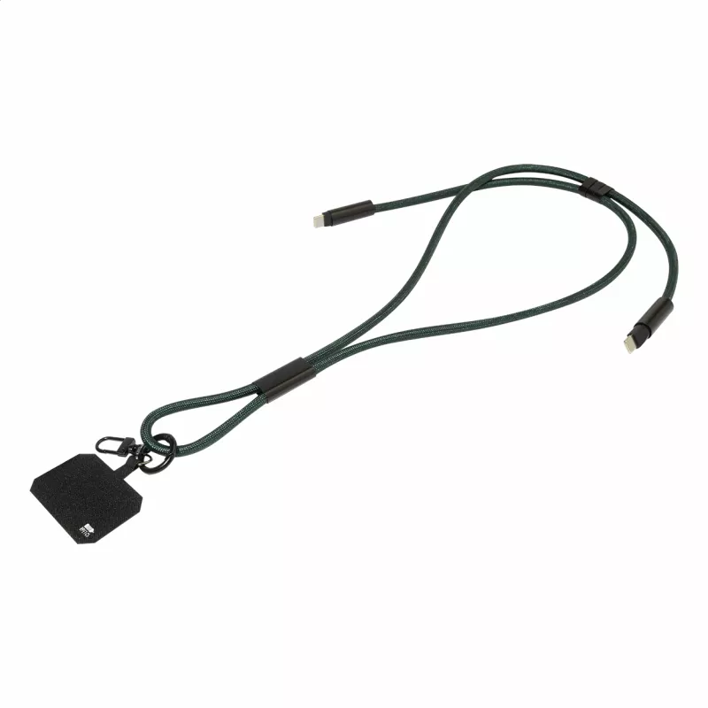 HolCharge smycz, uchwyt na telefon, kabel 60W RPET - ciemno zielony (AP864133-07A)