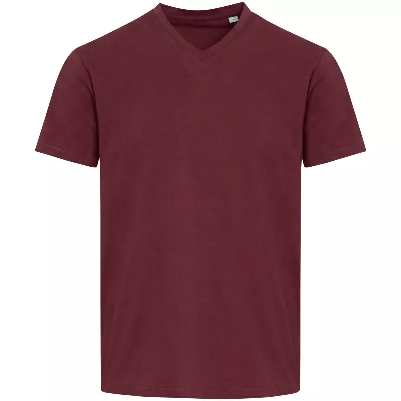 Balfour organiczna koszulka unisex z krótkim rękawem i dekoltem w serek, wykonana z materiału o gramaturze 200 g/m², z certyf - Głęboki bordowy (39665-DPBURGUN)