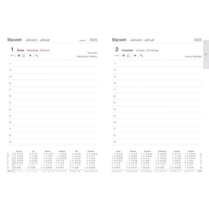 Kalendarz książkowy A5 DZIENNY registry nie wycinane - różne kolory (KK-CCL-545.DB)