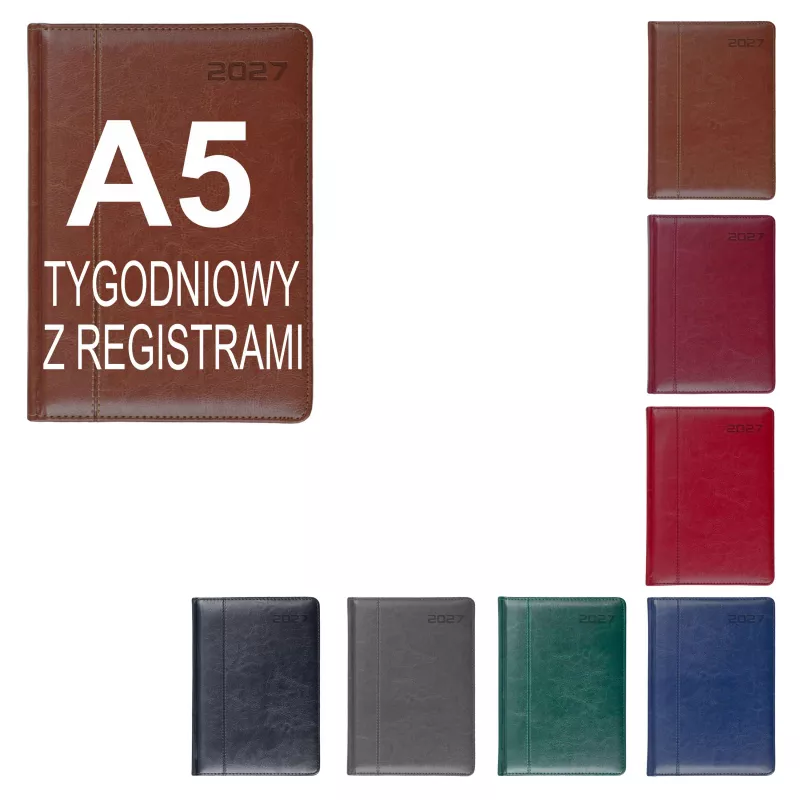 Kalendarz książkowy A5, tygodniowy, z registrami NEVRO - różne kolory (KK-VCN-726RTN)