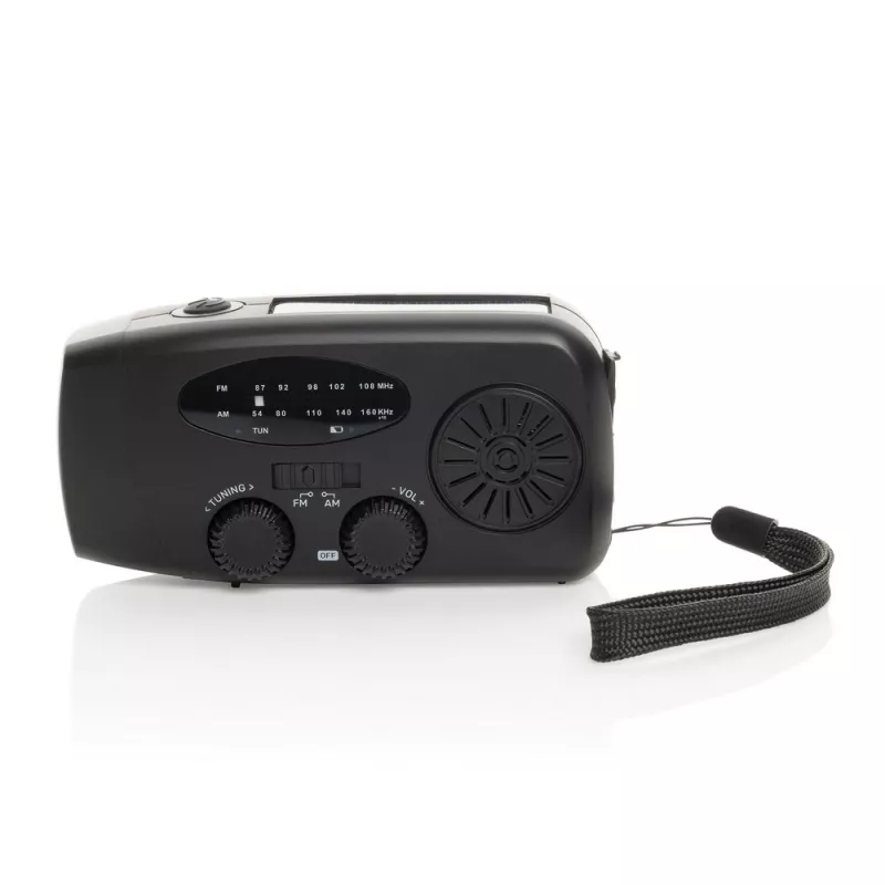 Radio survivalowe AM/FM, power bank 1800 mAh, latarka RescueWave - czarny (P326.4301)