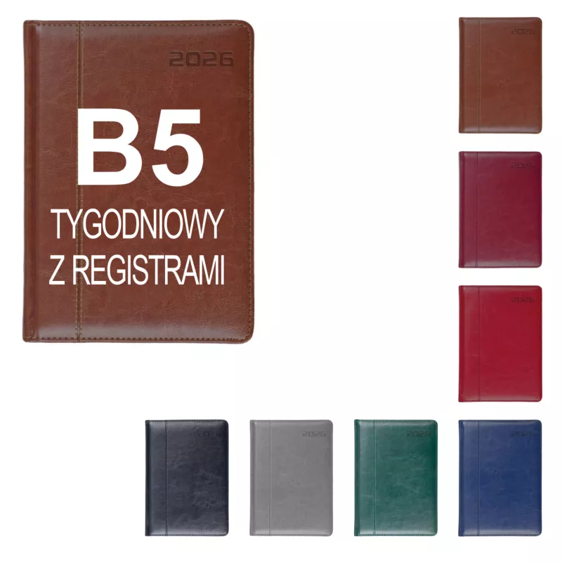 Kalendarz książkowy B5, tygodniowy, z registrami NEVRO- - różne kolory (KK-VCN-623RD)