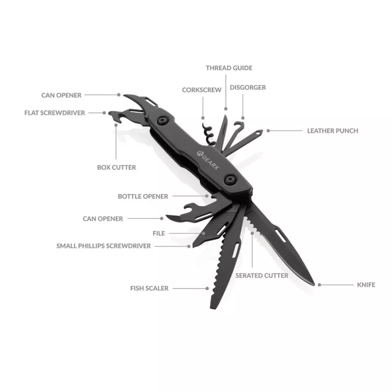 Narzędzie wielofunkcyjne Gear X, scyzoryk, 13 funkcji - czarny (V1899-03)