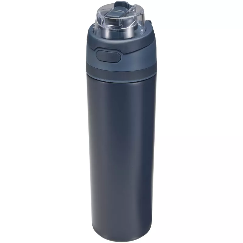 Bidon na wodę Theron 800 ml z jednowarstwowej stali nierdzewnej pochodzącej z recyklingu, certyfikowanej zgodnie z RCS, z pok - Granatowy (10095155)