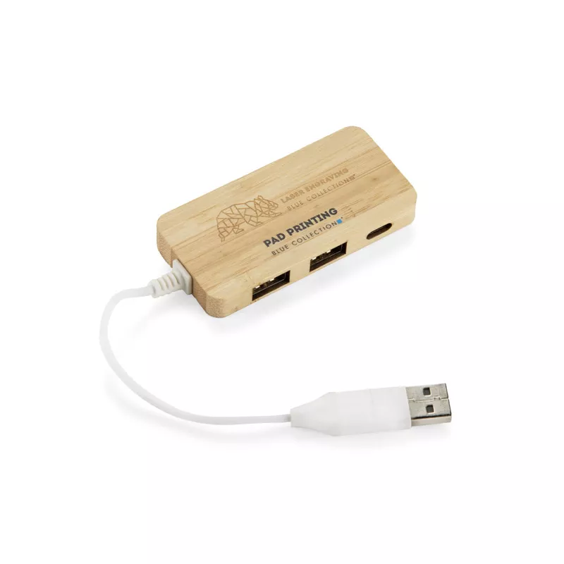 Rozdzielacz bambusowy HUB USB z wymienną wtyczką - RIVO - naturalny (09170-17)