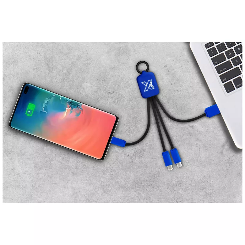 Kabel z podświetlonym logo 3w1 z brelokiem - SCX.design C15 - Czarny-Reflex blue (2PX00192)