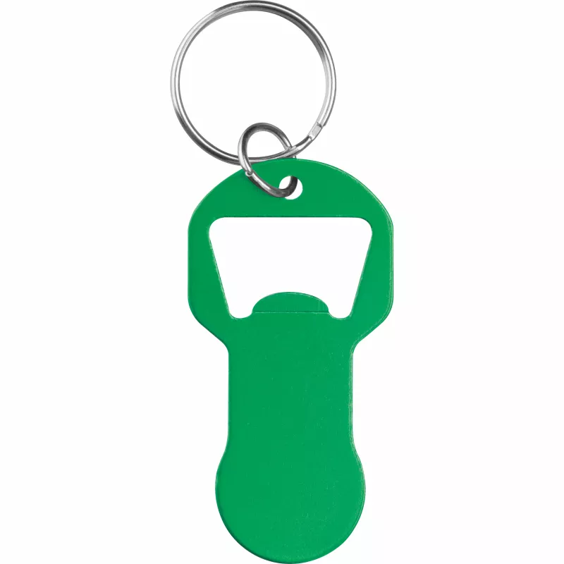 Brelok z otwieraczem do butelek i żetonem do wózka z aluminium z recyklingu OLIWIER - zielony (9544509)