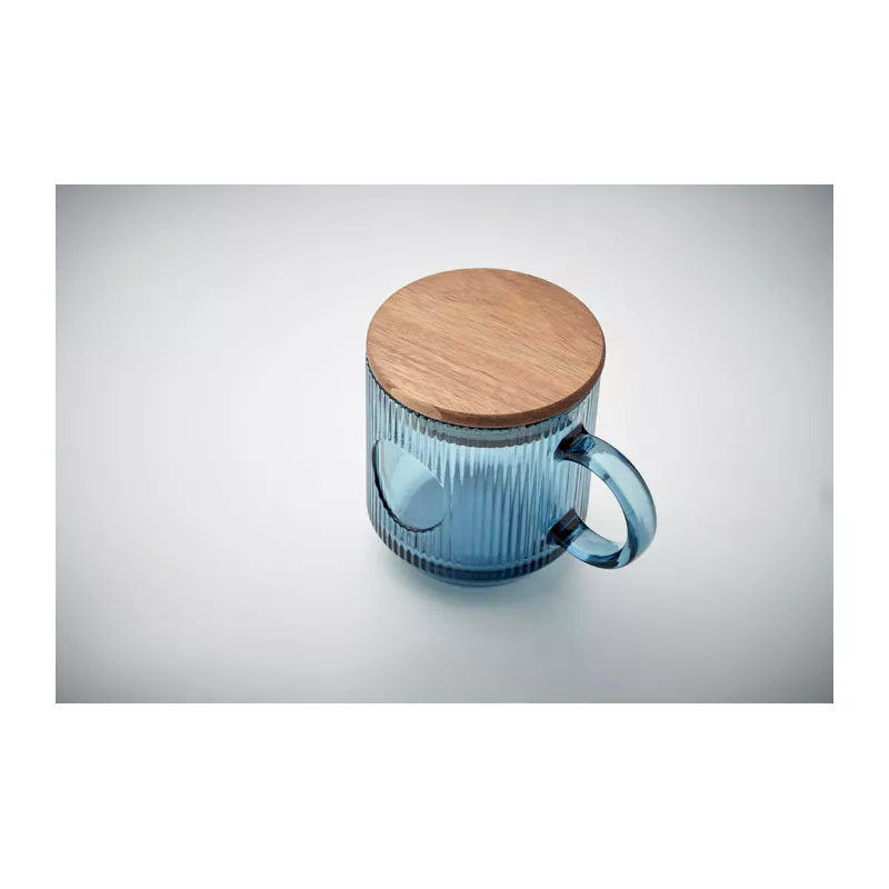 Kubek szklany prążkowany z pokrywką 300 ml VITRIO MUG - Przezroczysty Niebieski (MO2752-23)