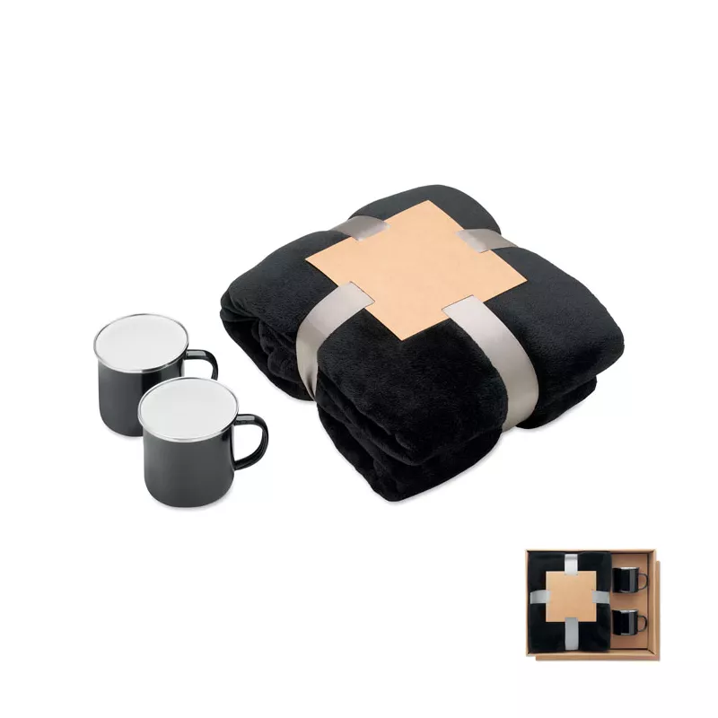 Zestaw koc polarowy i 2 kubki 350 ml AGRADABLE - Czarny (MO3207-03)