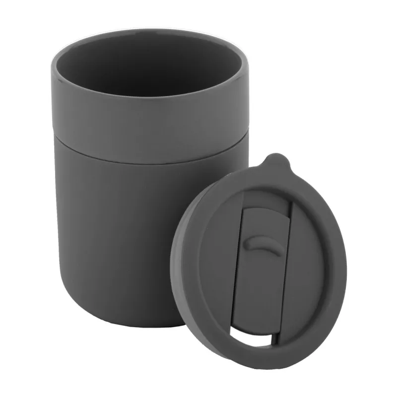 Ceramiczny kubek podróżny pokryty silikonem 300 ml Liberica - ciemno szary (AP800549-80)