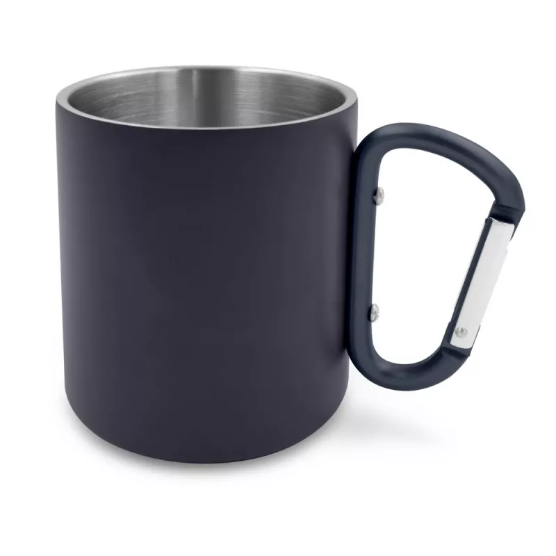 Kubek ze stali nierdzewnej z recyklingu, z podwójnymi ściankami, z karabińczykiem Pari 280 ml - granatowy (V1405-04)