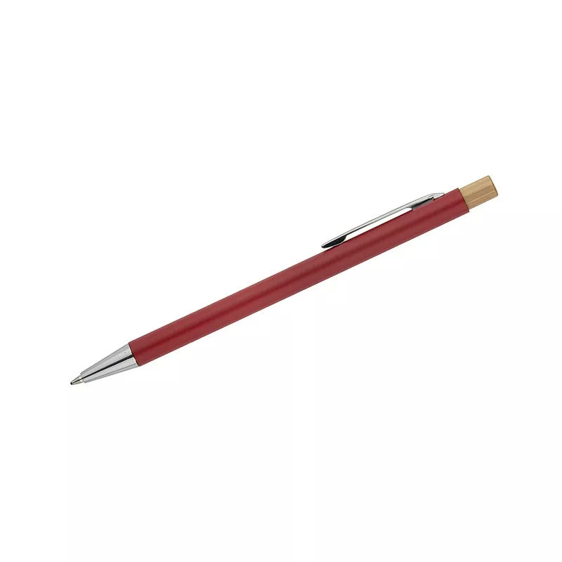Długopis metalowy z bambusowym przyciskiem KIVO - czerwony (19732-04)
