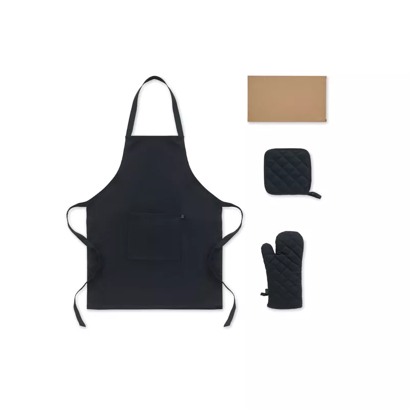Fartuch z rękawicą i łapką 180 g/m² GALA SET - Czarny (MO3171-03)