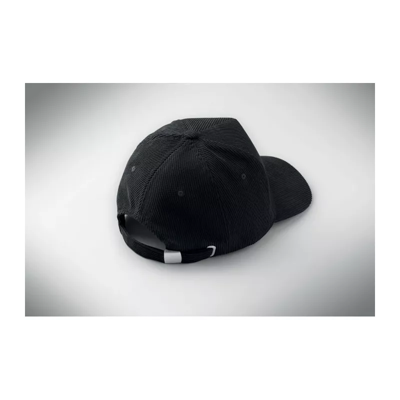 Czapka z daszkiem 5-panelowa sztruksowa 220 g/m² WALE - Czarny (MO2879-03)