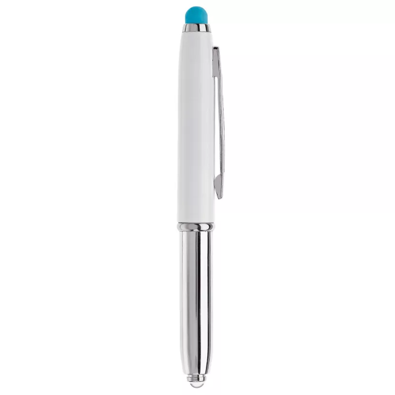 Długopis Stylus Shine z touch penem i z latarką - biało / jasnoniebieski (LT87794-N0112)