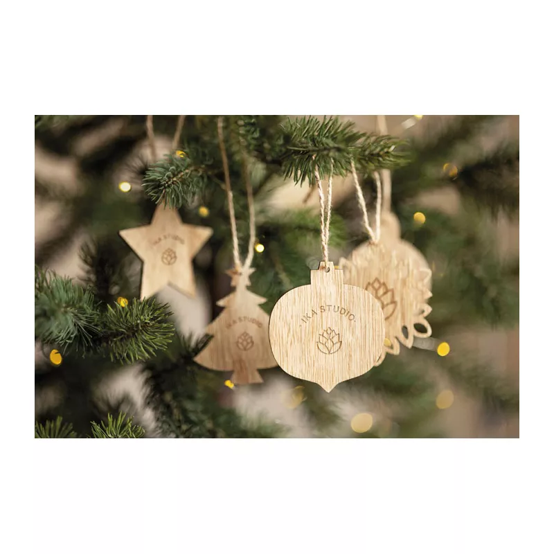 Ozdoby choinkowe z drewna bukowego 6 szt. CHRISET - Drewna (CX1495-40)