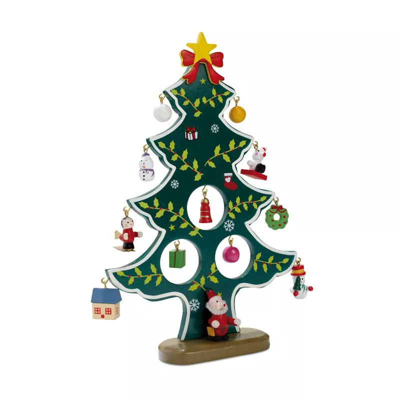 Choinka drewniana z 12 zawieszkami WOODTREE - Zielony (CX1278-09)