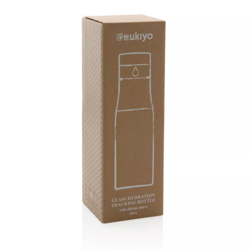 Butelka szklana Ukiyo, monitorująca ilość wypitej wody 650 ml - czarny (P436.721)